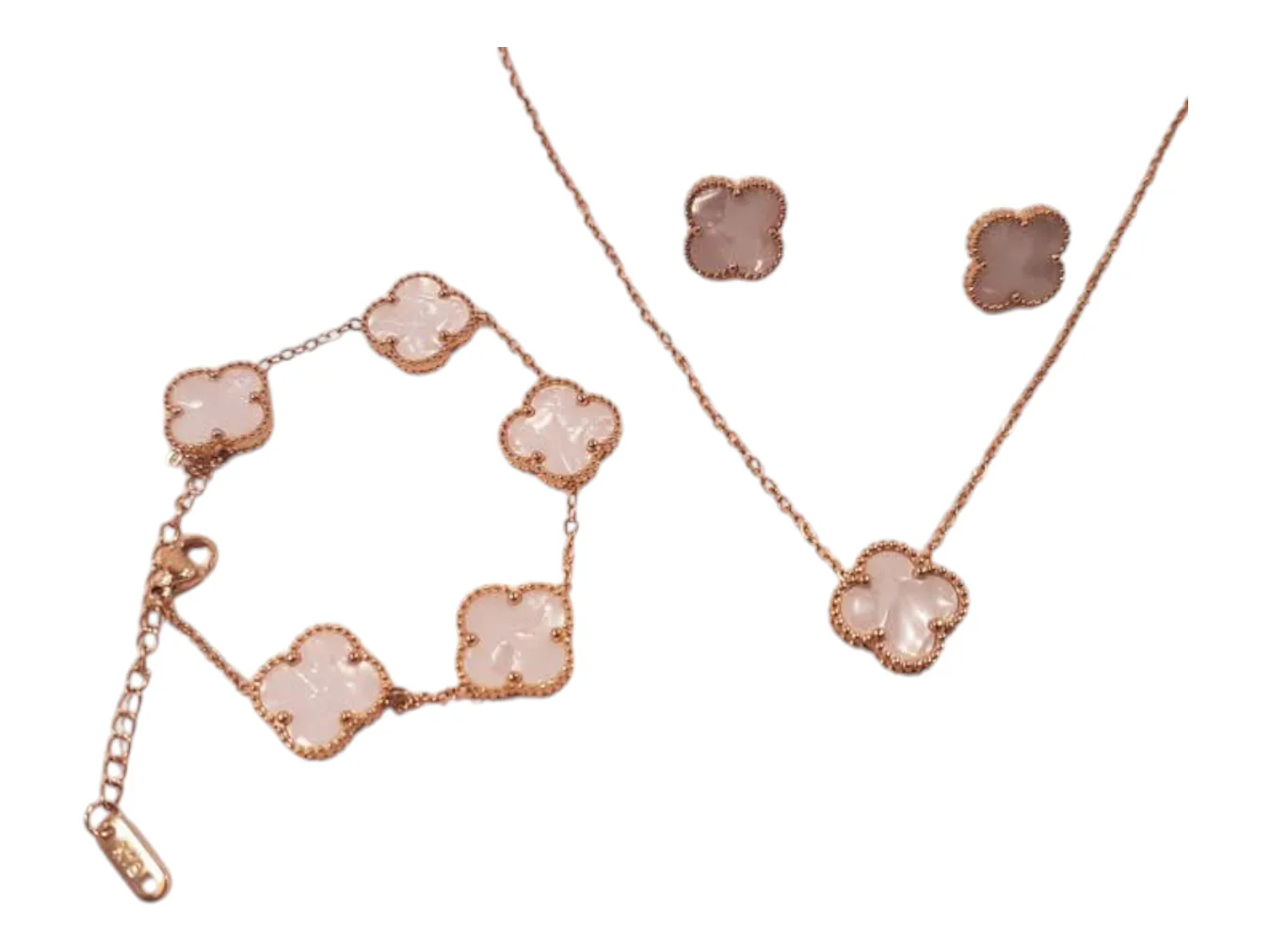 White Four Leaf Necklace, Bracelet & Earrings Set thumbnail