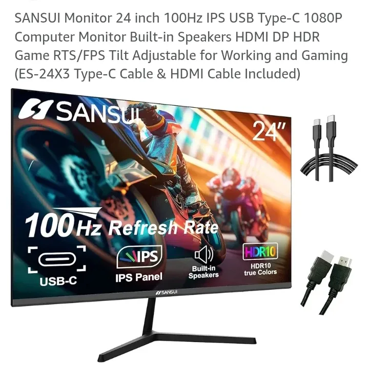 SANSUI 24" 100Hz IPS USB-C 1080P Monitor thumbnail