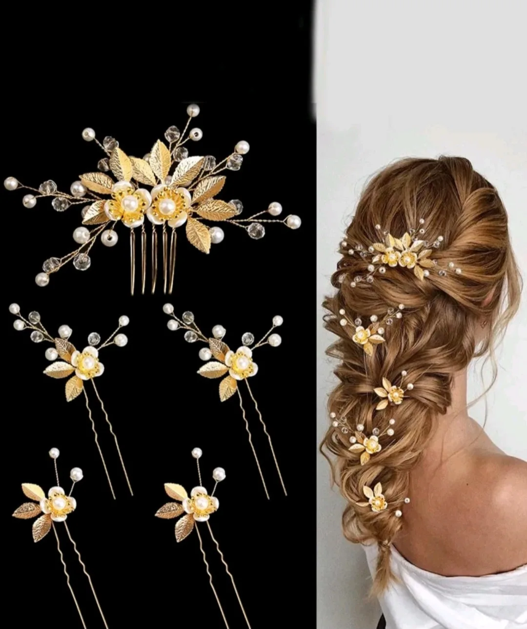 Gold Flower Hair Pins Set 🧡 thumbnail