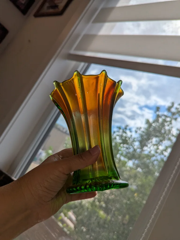 3 Iridescent Green Northwood Vases $35 each image indicator(7)