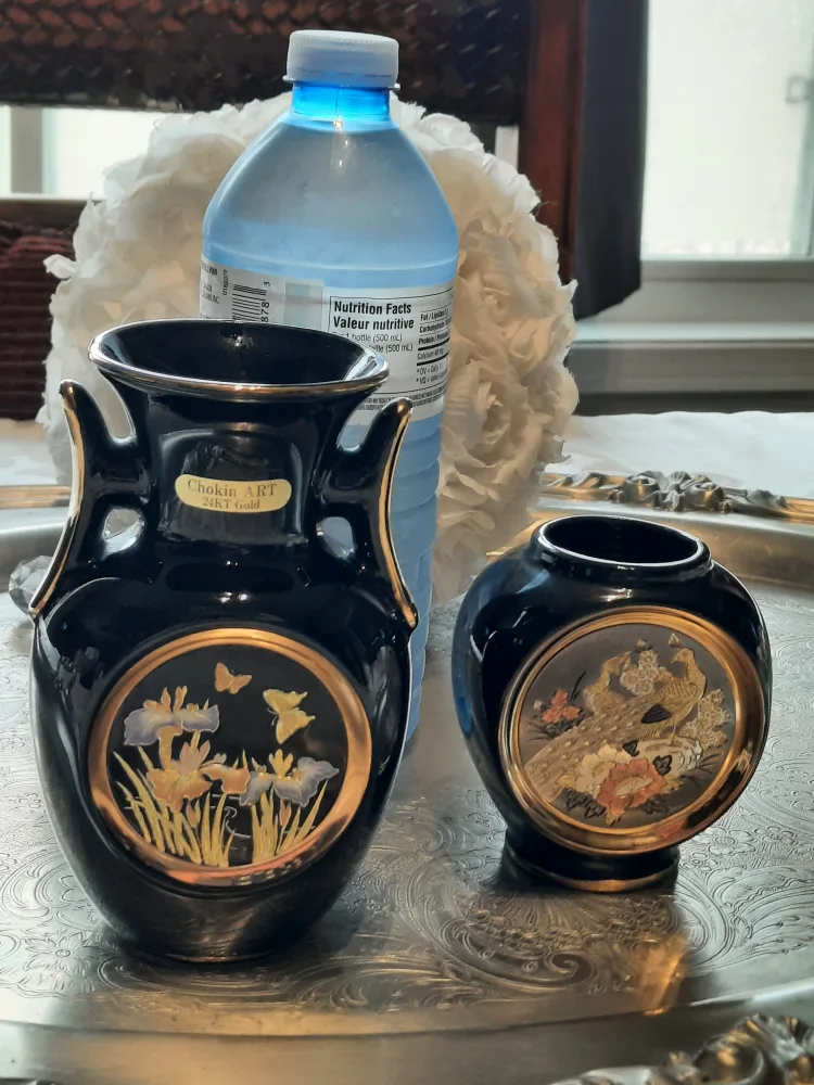 Chokin Art Vases 24k and silver- Japanese Metal Engravings image indicator(7)