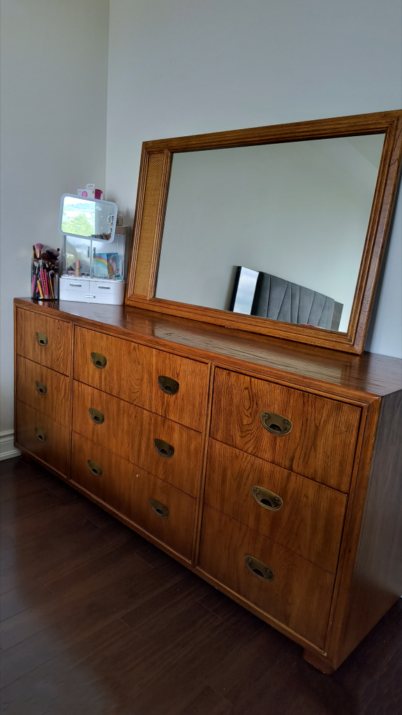 Vanity table with mirror drawer