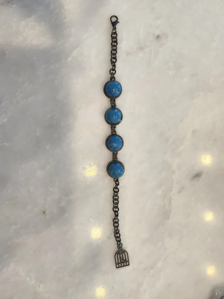 Blue Stone Charm Bracelet with Birdcage Charm thumbnail