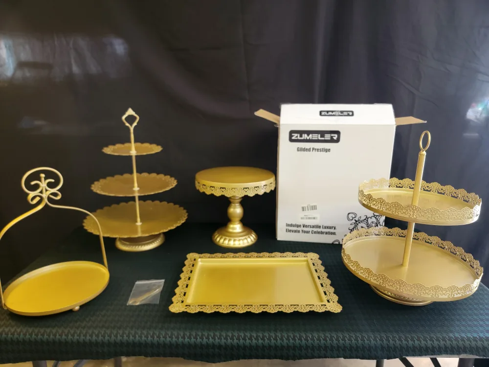 5 piece gold dessert stands thumbnail