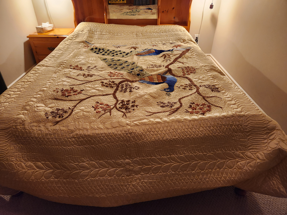 Embroidered Peacock Quilt