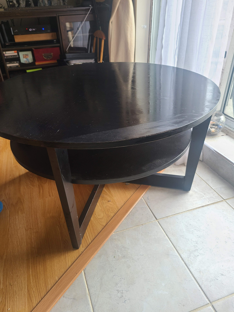 Black Round Coffee Table with Shelf