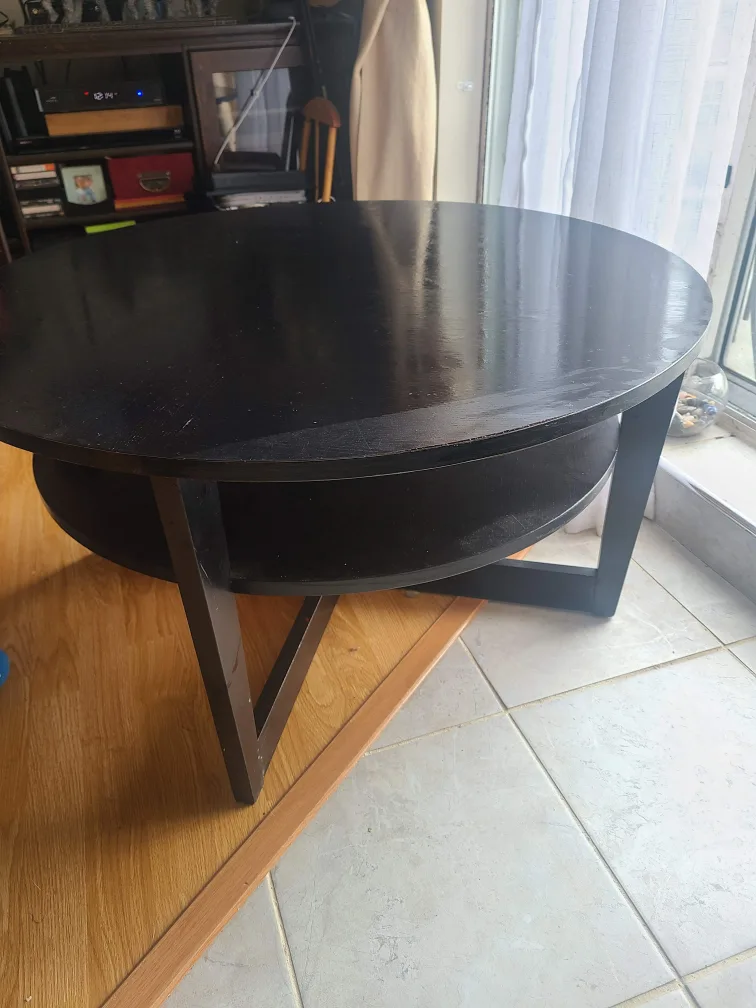 Black Round Coffee Table with Shelf thumbnail