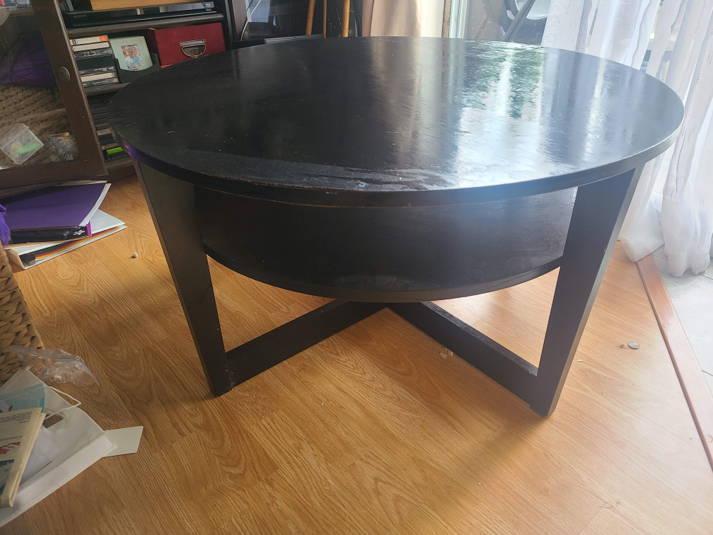 Black Round Coffee Table with Shelf - photo 2
