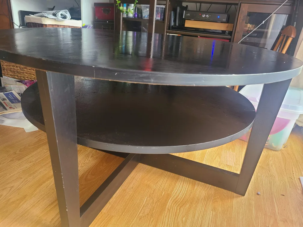 Black Round Coffee Table with Shelf image indicator(3)