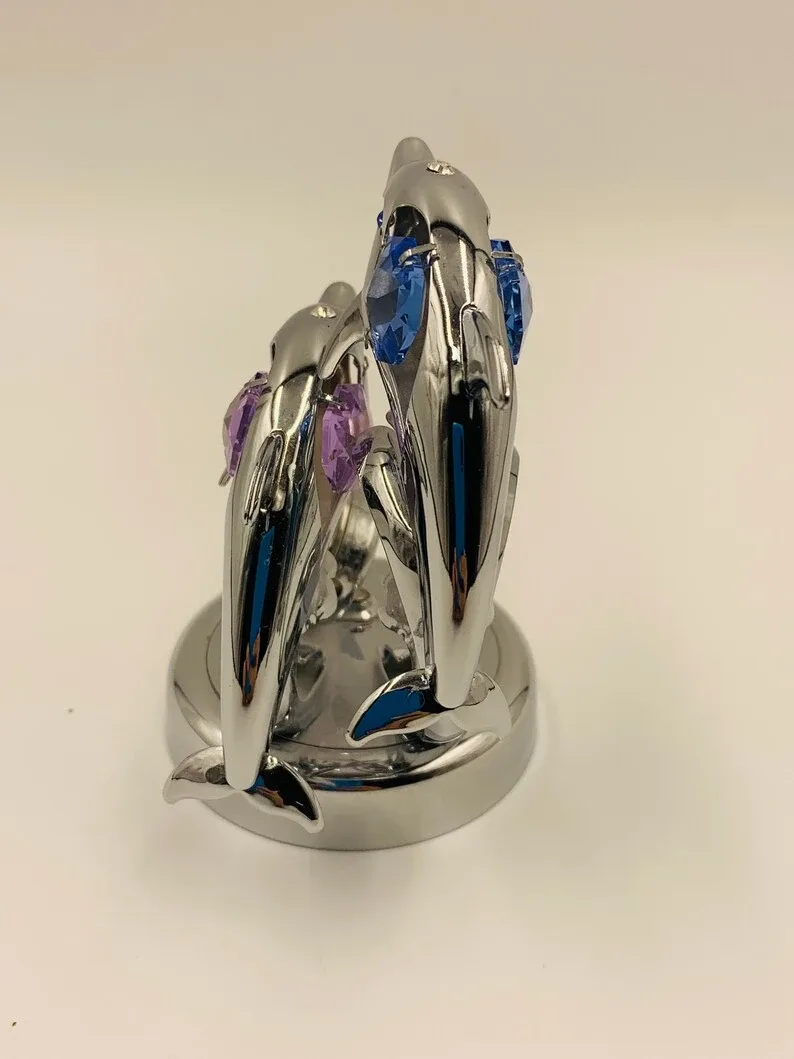 Vintage Dolphin Ornament with Clock CRYSTOCRAFT image indicator(5)