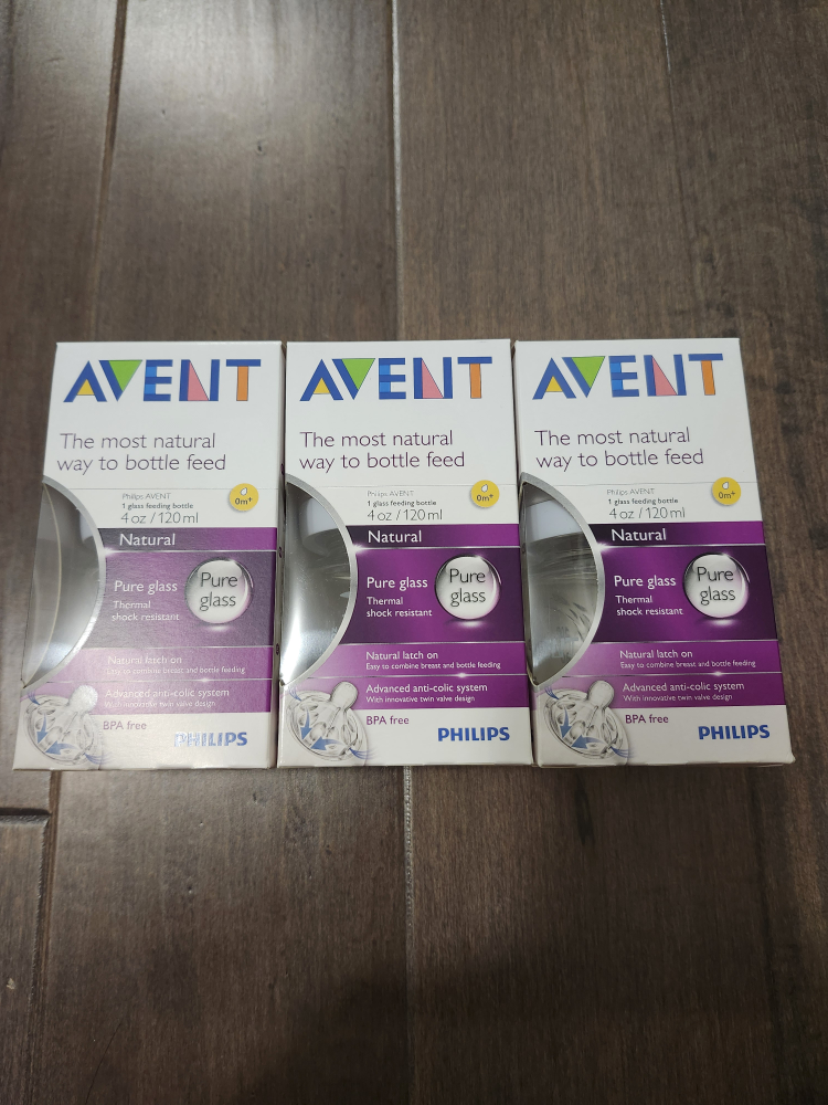 Philips AVENT Natural Pure Glass Baby Bottles, 4oz, 3 Pack