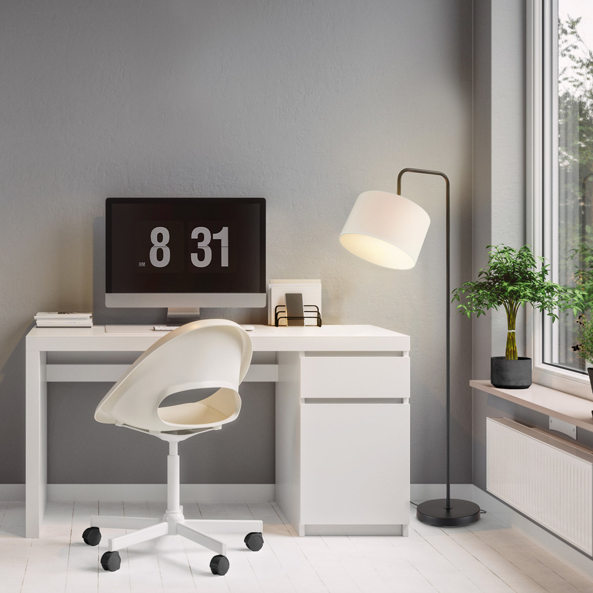 Modern Black Floor Lamp w/ White Shade - photo 4