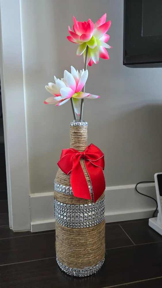 Decorated Bottle Vase with Flowers thumbnail
