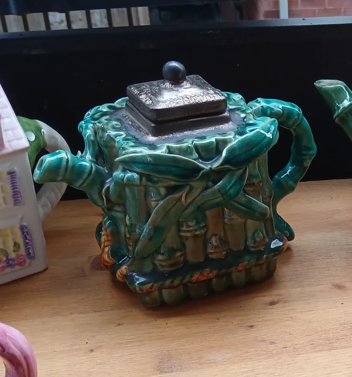 vintage Green Bamboo Style Teapot thumbnail