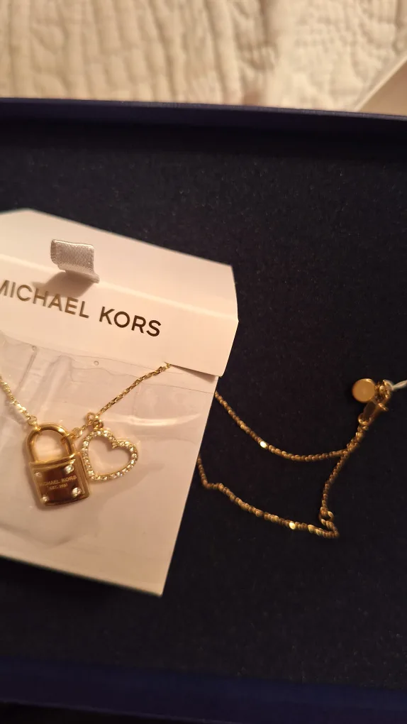 New Michael Kors Gold Lock & Heart Necklace image indicator(4)