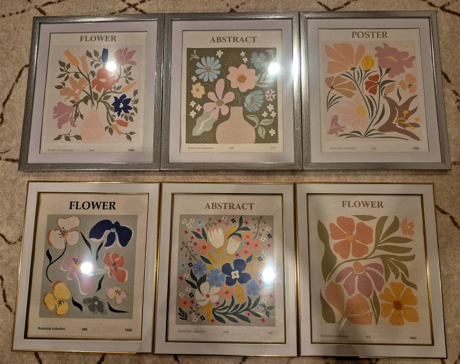 6 Botanical Floral Wall Art 8x10" Canvas Prints with frames thumbnail