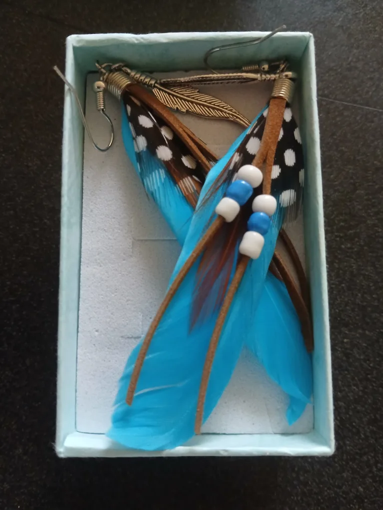 Feather Earrings & Necklace Set - Turquoise image indicator(3)