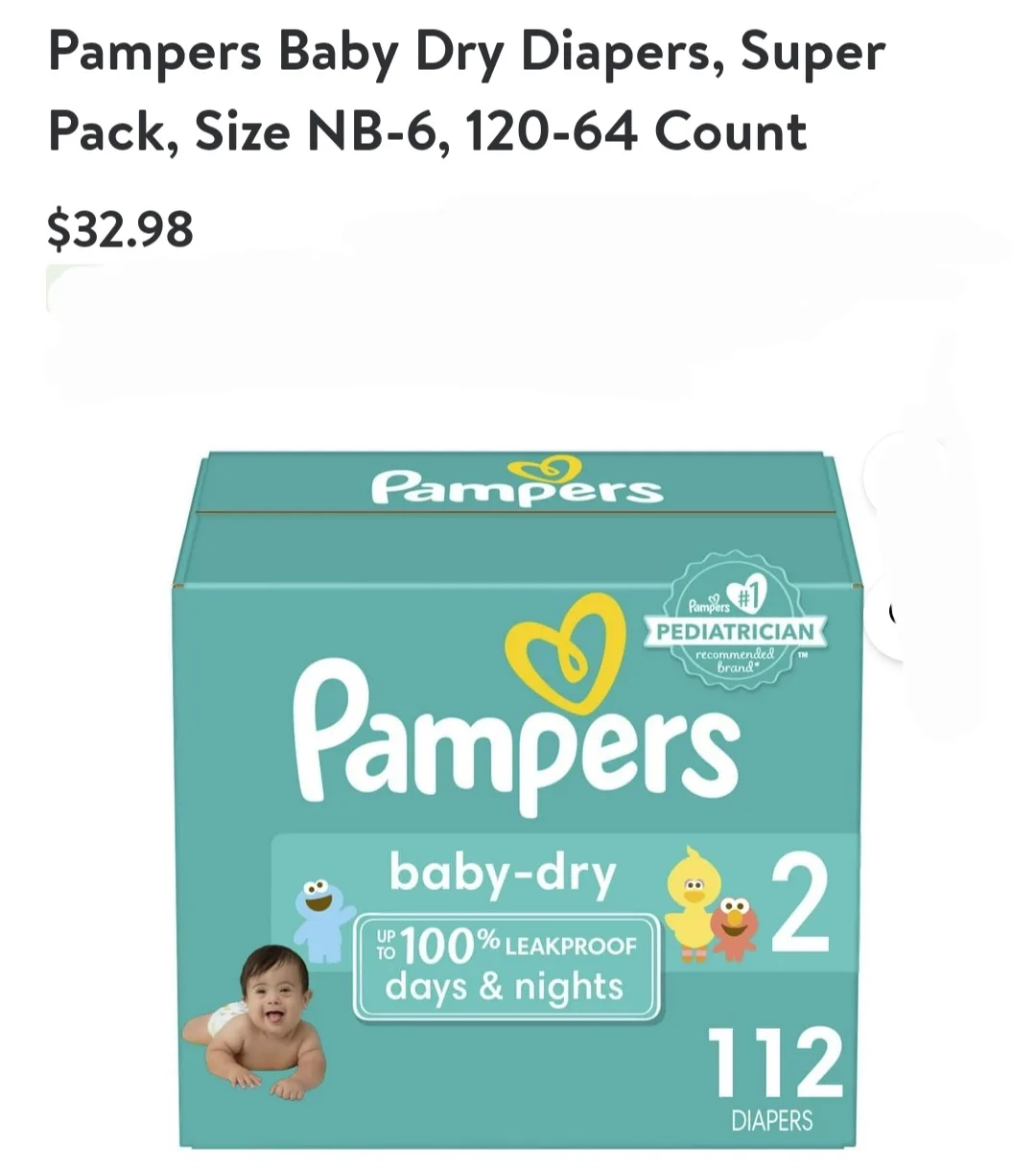 Pampers Baby Dry Diapers, Size NB-6, 112 Count thumbnail