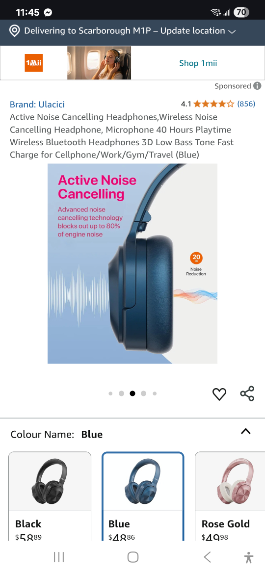 Ulalci Active Noise Cancelling Headphones - Blue - photo 2