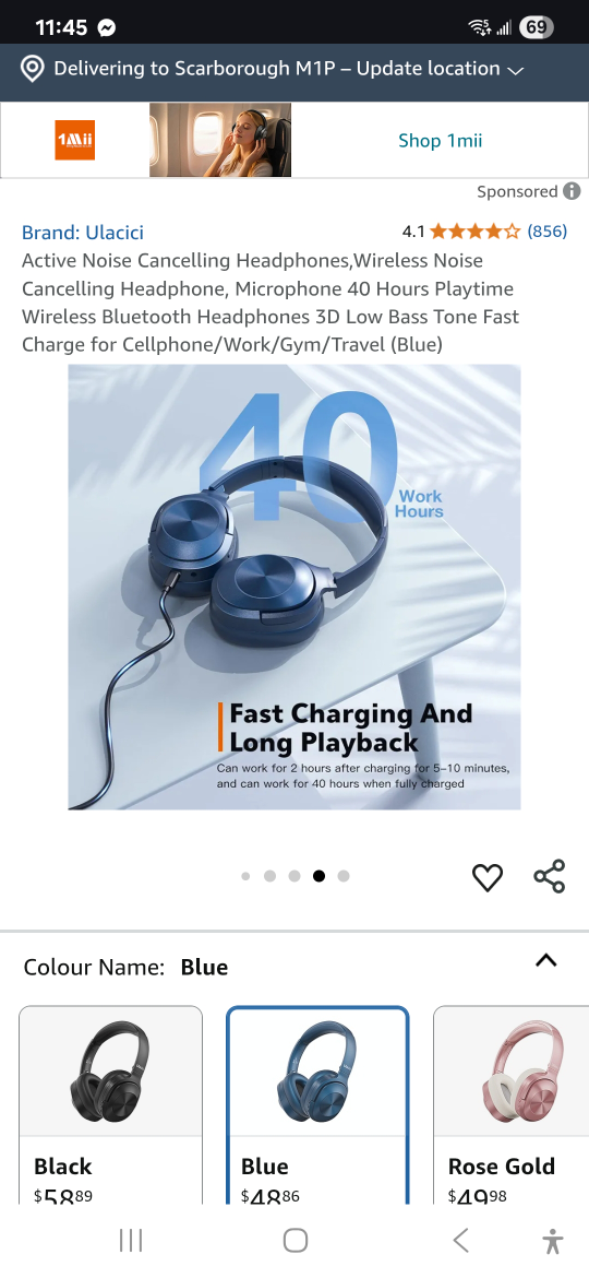 Ulalci Active Noise Cancelling Headphones - Blue - photo 4