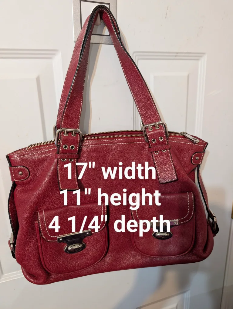 CNKW Large Red Genuine Sturdy Leather Tote Bag image indicator(4)