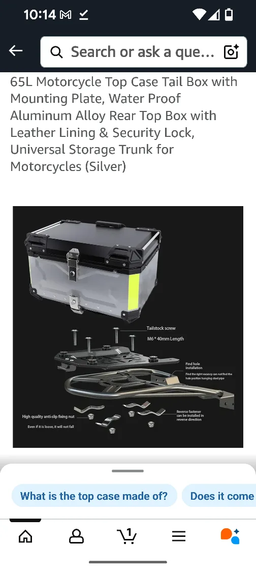 65L Motorcycle Top Case Tail Box - Silver thumbnail
