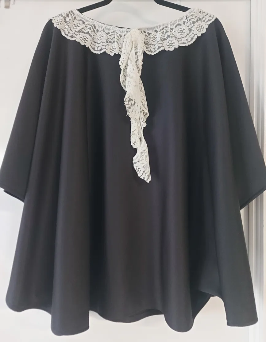 Black Poncho with Lace Collar New thumbnail