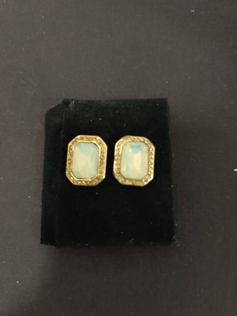 Rectangle Opal Like Stone Earrings thumbnail
