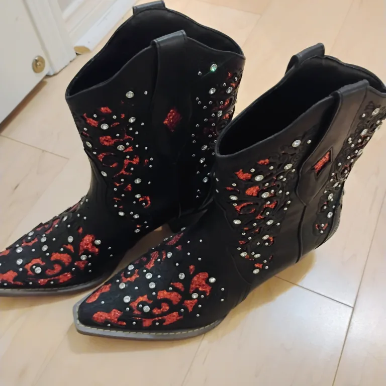 Black Cowboy Boots with Red and Silver Details thumbnail