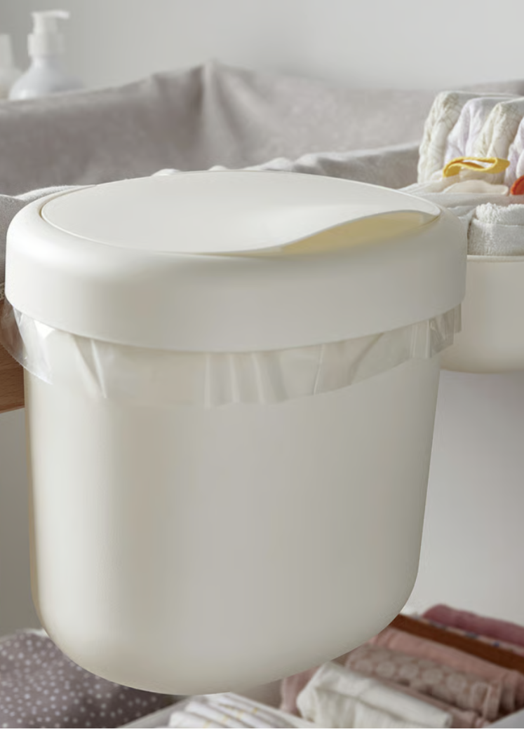 Ikea diaper bin. No hook to hang to changing table