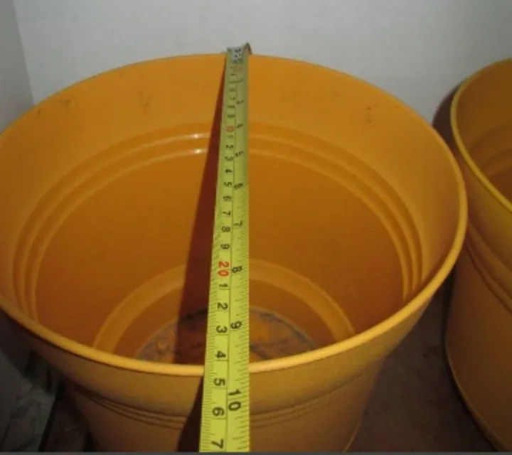 TWO Yellow Plastic Plant Pots with Saucer image indicator(8)