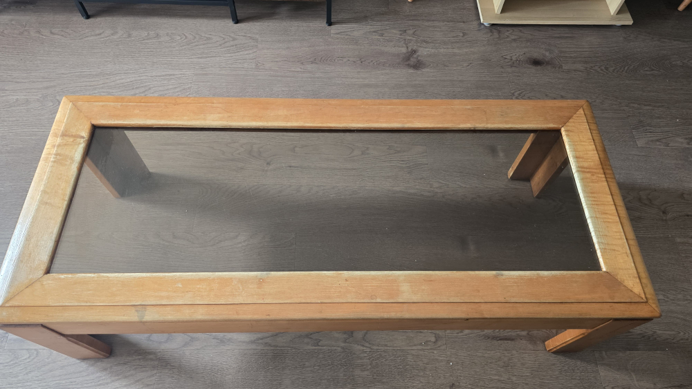 Long Coffee table - glass and wood