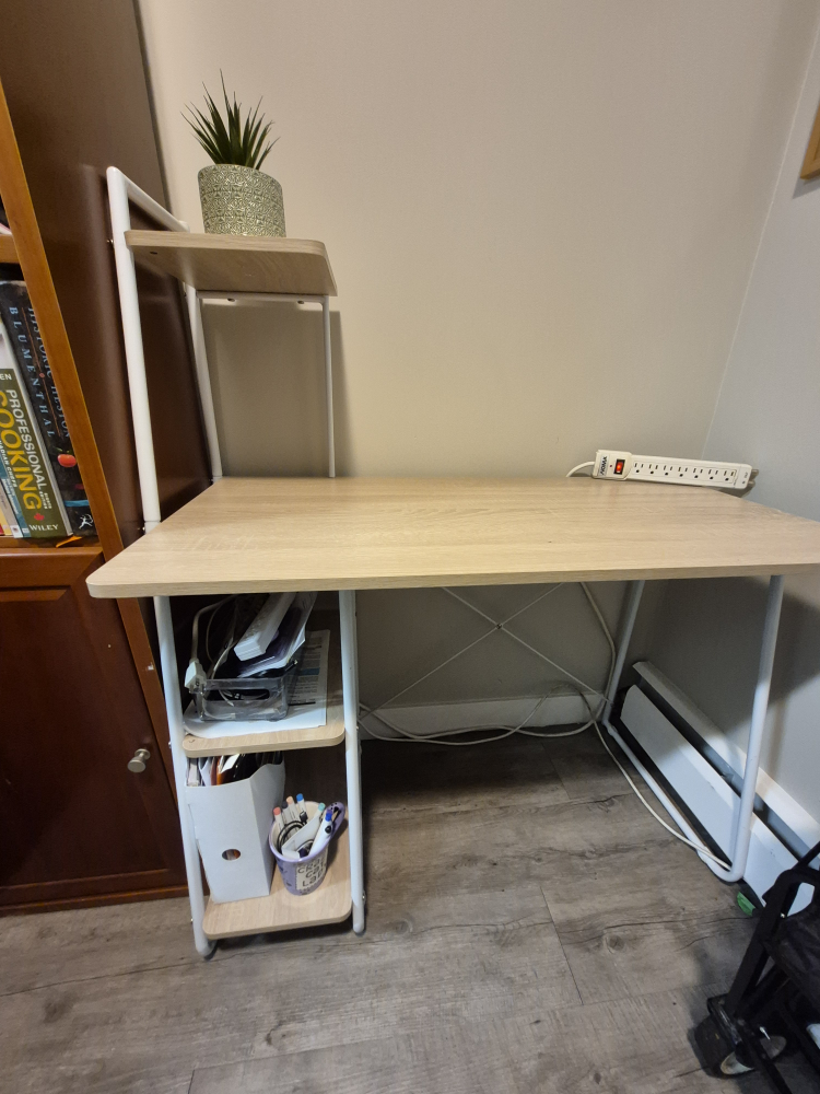 Desk with Shelves - Light Wood & White Frame - photo 2