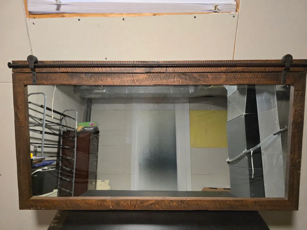 Rustic Barnwood Mirror with Sliding Track thumbnail