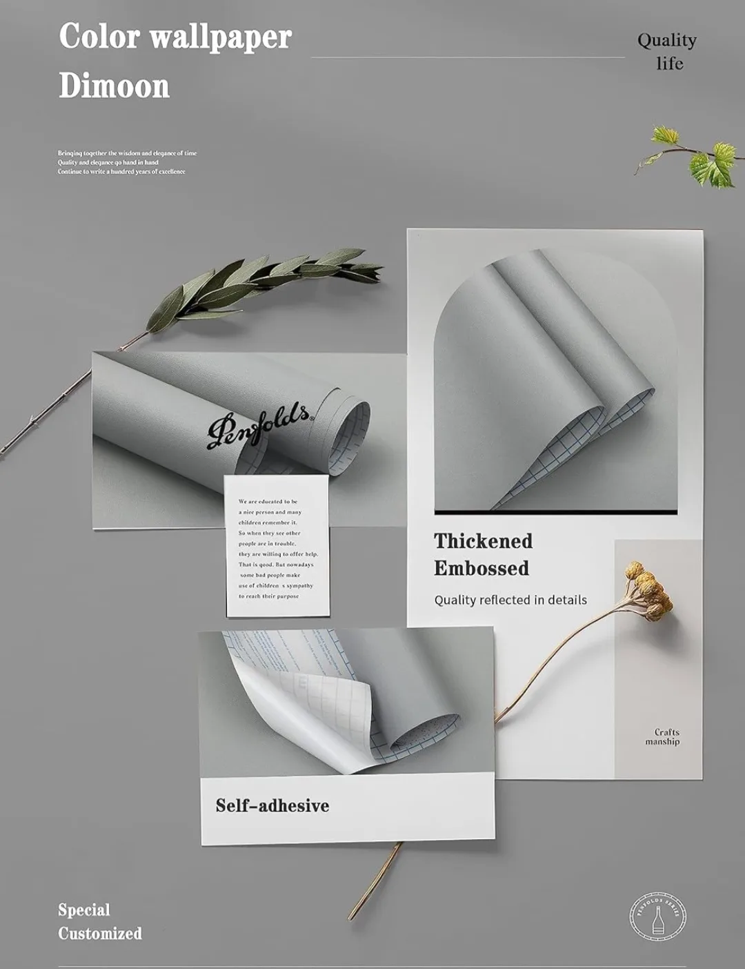 Peel and Stick Self Adhesive Vinyl Wallpaper - Grey 236"x17.7" image indicator(5)