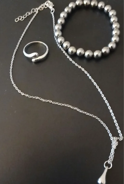 Silver Ring, Necklace, and Bracelet Set thumbnail