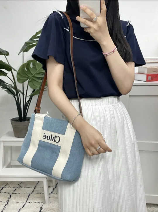 Chloé Woody Small Denim Tote Bag chloe bag image indicator(3)