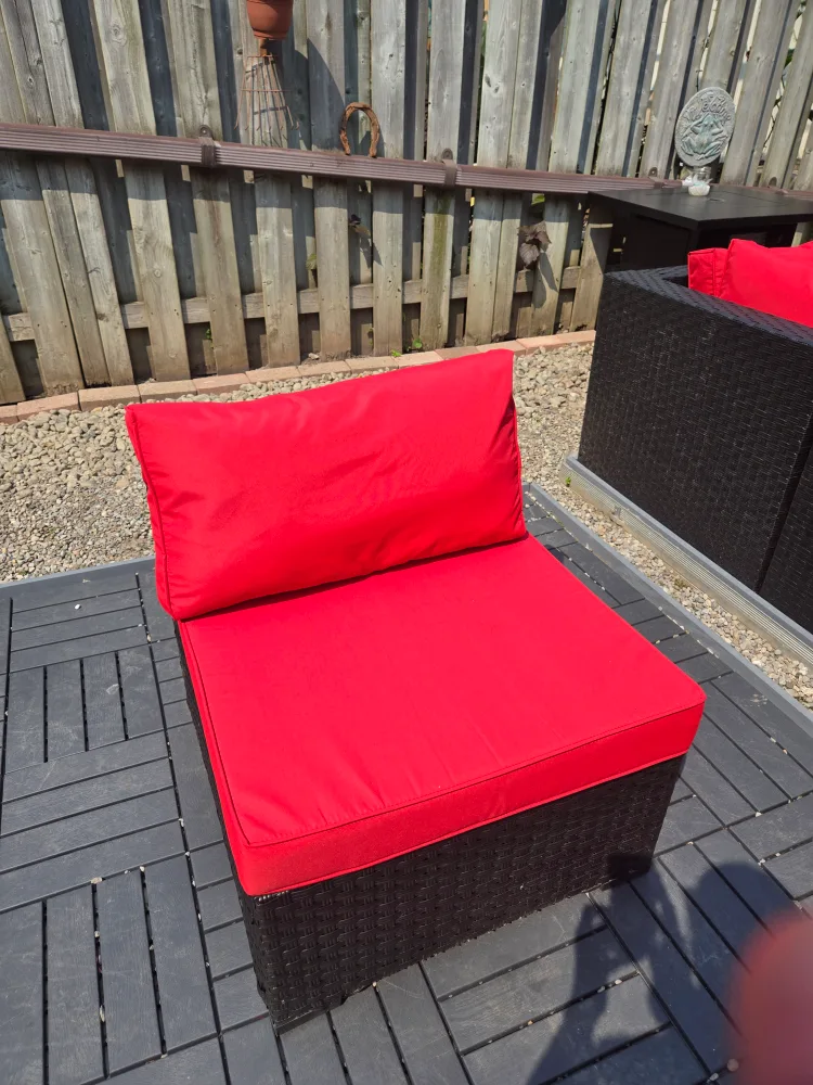Outdoor Patio Chair with red cushion thumbnail