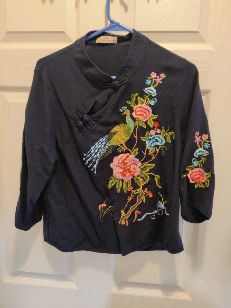 Embroidered Asian Style Blouse - fit Size L thumbnail