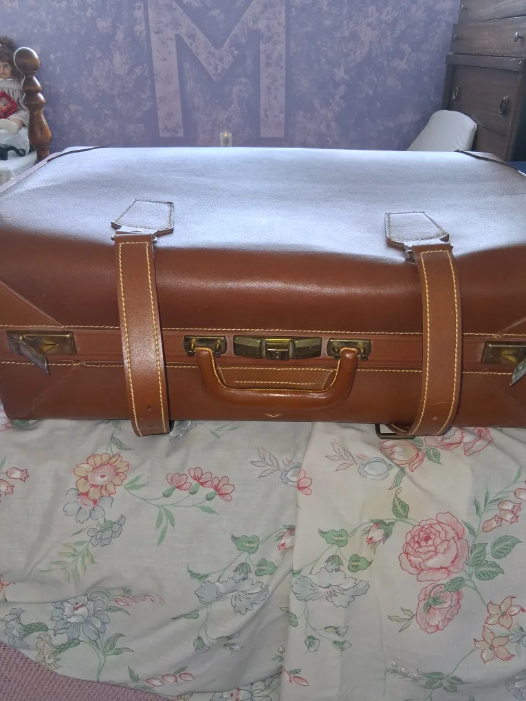 Vintage Leather Suitcase - Genuine Cowhide thumbnail