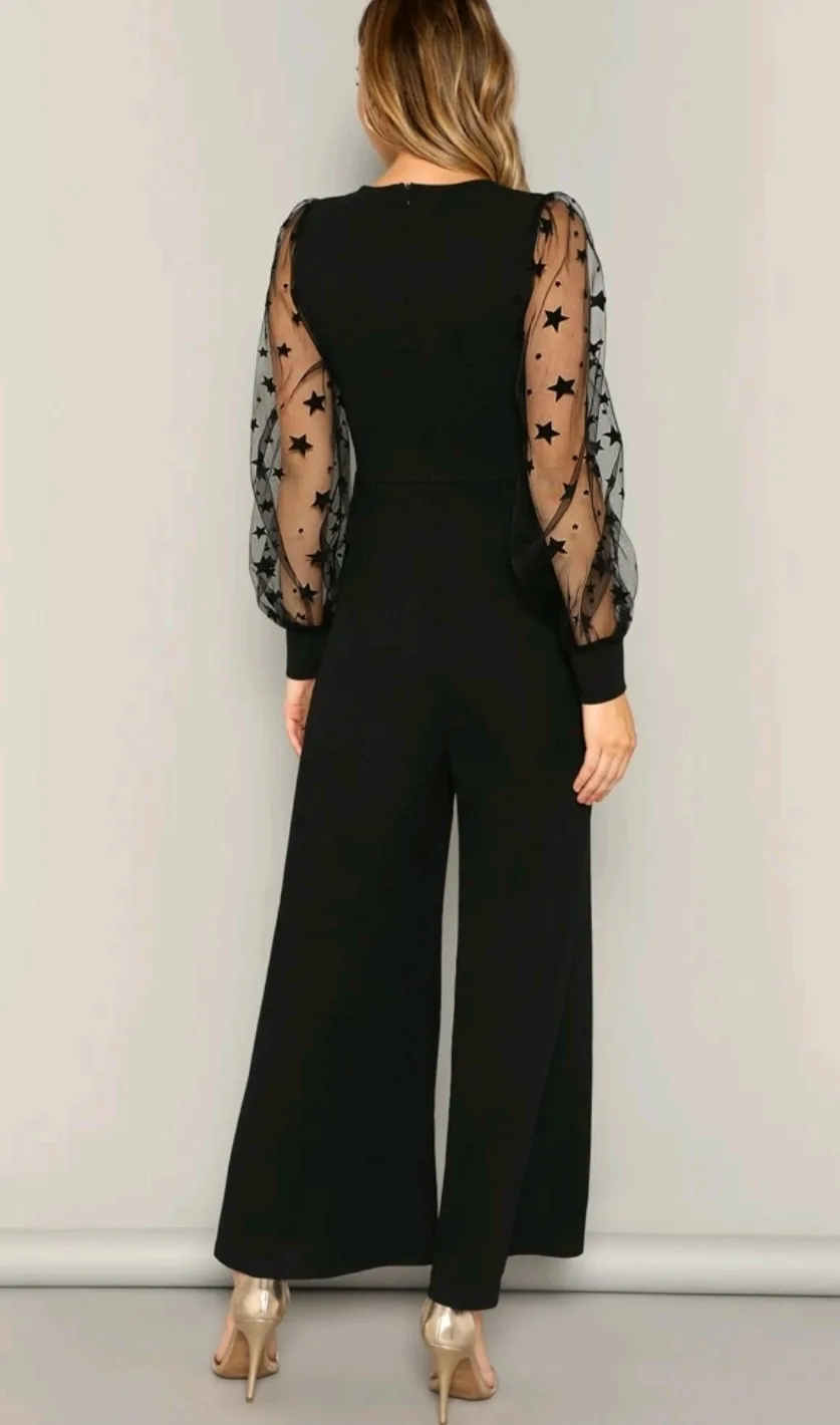 Shein Black Star Sleeve Jumpsuit - Size M image indicator(6)