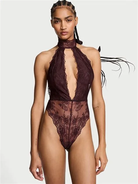 BLACK BNWT Victoria's Secret lace crotchless bodysuit thumbnail