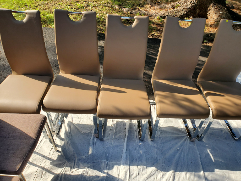 Set of 5 Dining Chairs - Beige Leather
