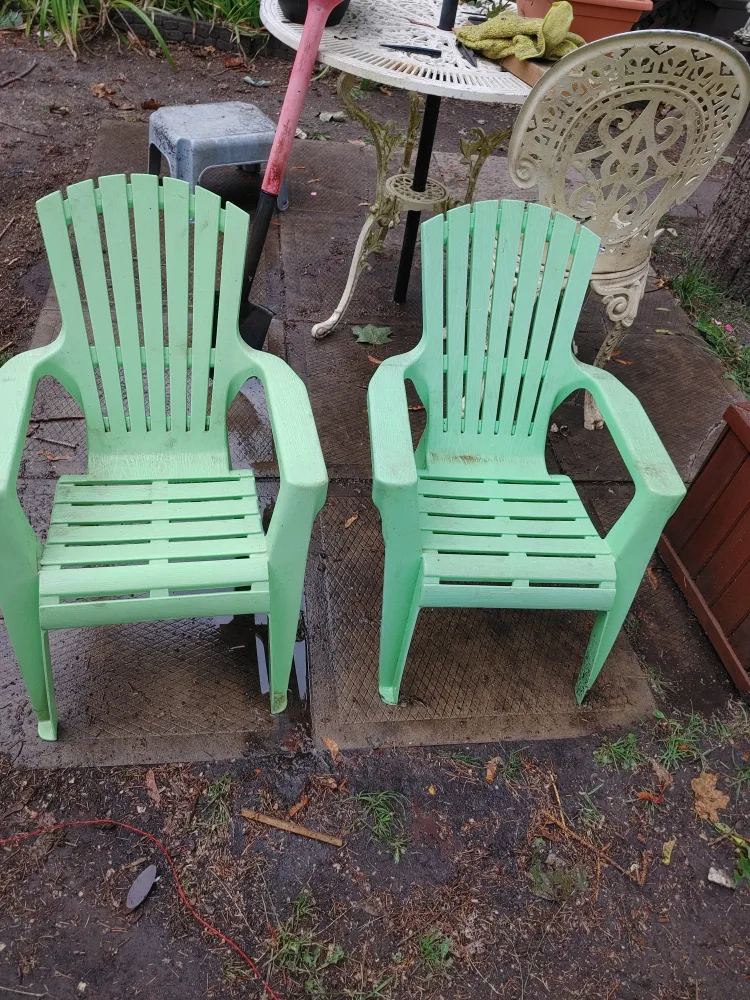 pair Green Plastic Adirondack Chairs thumbnail