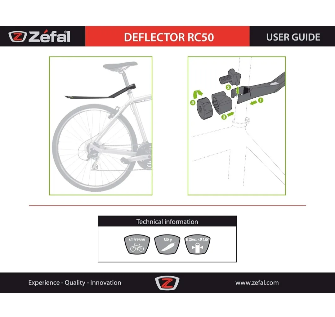 🥳NEW🤩 Zefal RC 50 Green' Z REAR MUDGUARD DEFLECTOR Made in 🇫🇷 image indicator(6)