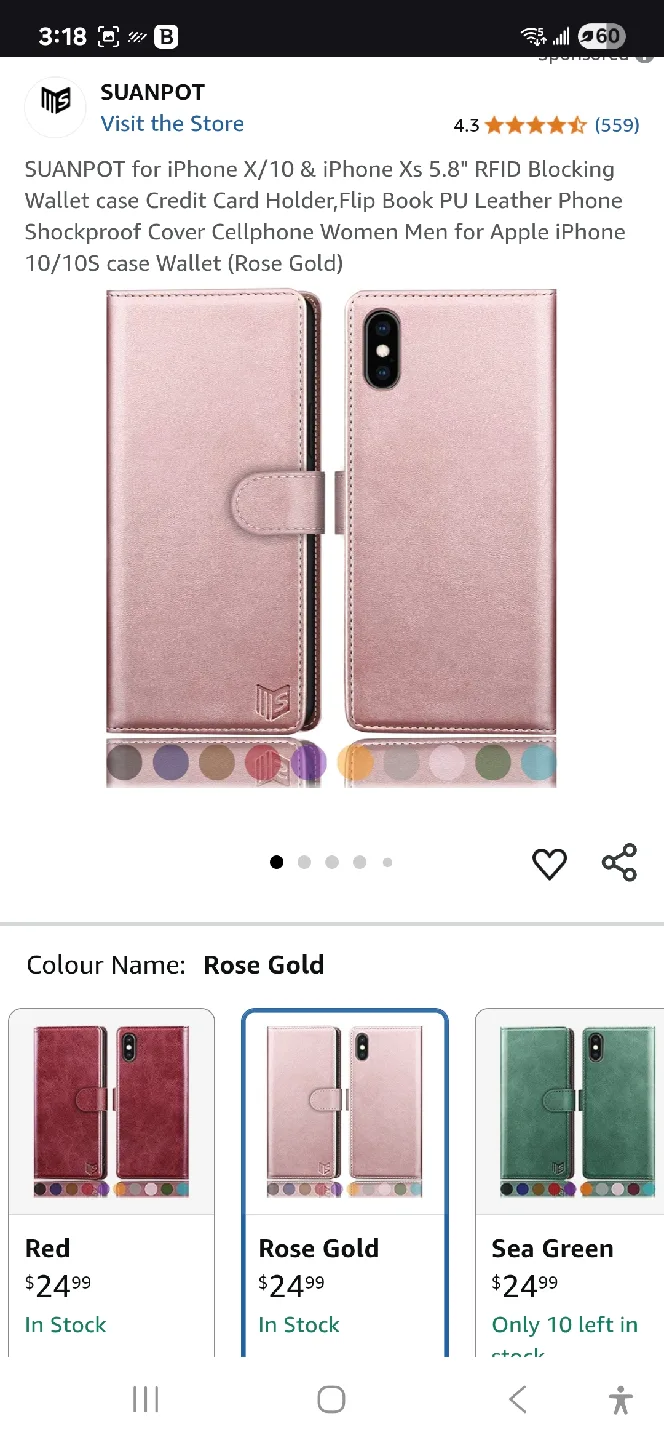 SUANPOT iPhone X/10/XS Rose Gold Wallet Case thumbnail