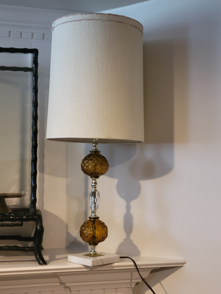 Vintage Mid Century Amber Glass  Marble Table Lamp