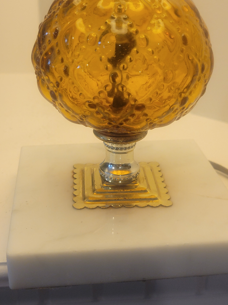Vintage Mid Century Amber Glass  Marble Table Lamp - photo 2