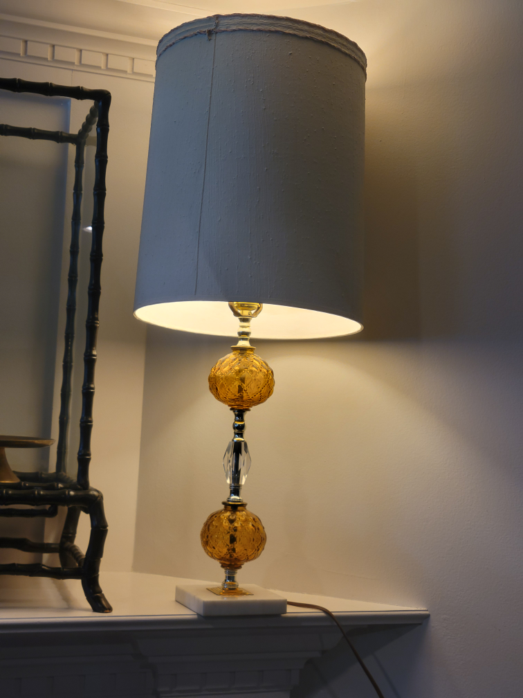 Vintage Mid Century Amber Glass  Marble Table Lamp - photo 3