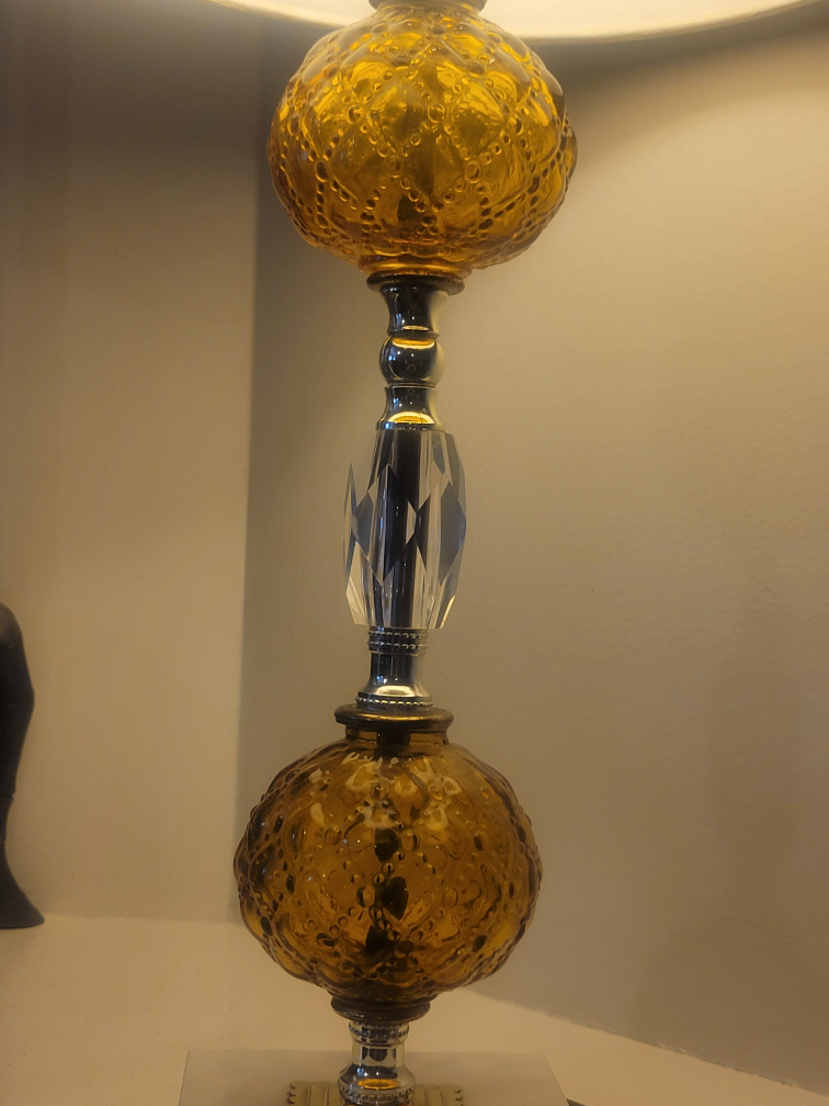 Vintage Mid Century Amber Glass  Marble Table Lamp - photo 5